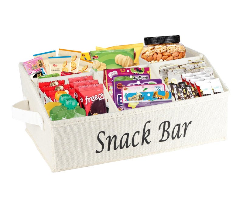 Xbopetda Snack Organizer for Countertop, Fabric Snack Organizer with Handles, 6 Compartment Snack Box Container Snack Basket, Snack Bar Station Organizer, Kitchen Pantry Organizer and Storage - Beige - Image 1