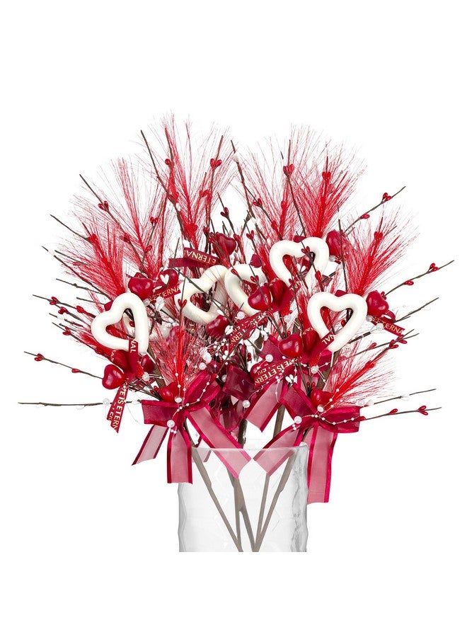 CODOHI 6 Pcs Valentine's Day Heart Shaped Berry Feather Picks, 19.7 Inch Artificial Red White Heart Berry Flower Stems for Wedding Christmas Home Vase Decor - Image 3