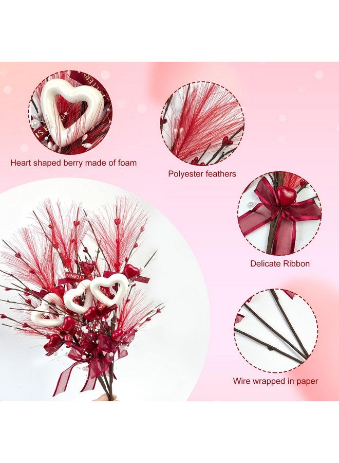 CODOHI 6 Pcs Valentine's Day Heart Shaped Berry Feather Picks, 19.7 Inch Artificial Red White Heart Berry Flower Stems for Wedding Christmas Home Vase Decor - Image 5