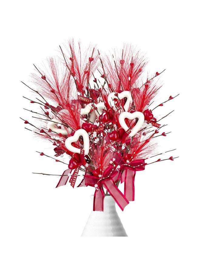 CODOHI 6 Pcs Valentine's Day Heart Shaped Berry Feather Picks, 19.7 Inch Artificial Red White Heart Berry Flower Stems for Wedding Christmas Home Vase Decor - Image 1