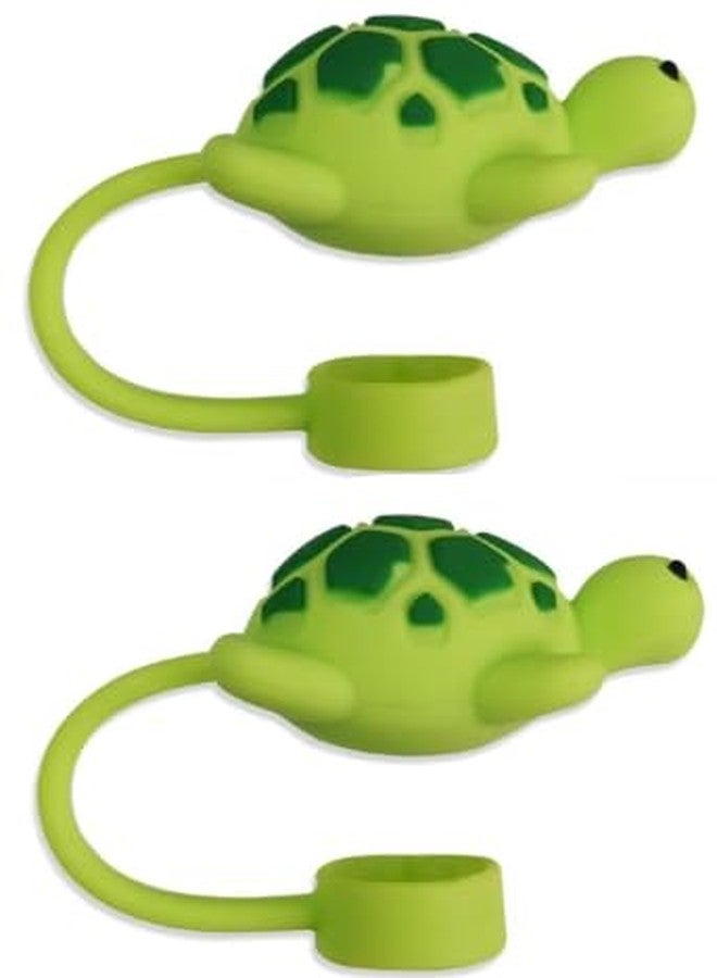 Junfamilee 2Pcs Green Turtle Straw Cap, Cute Silicone Straw Covers Cap for Stanley Cup, Dust-Proof Drinking Straw Reusable Straw Tips Lids Drinking Straw Dispensers, Kitchen Accessories - Image 1