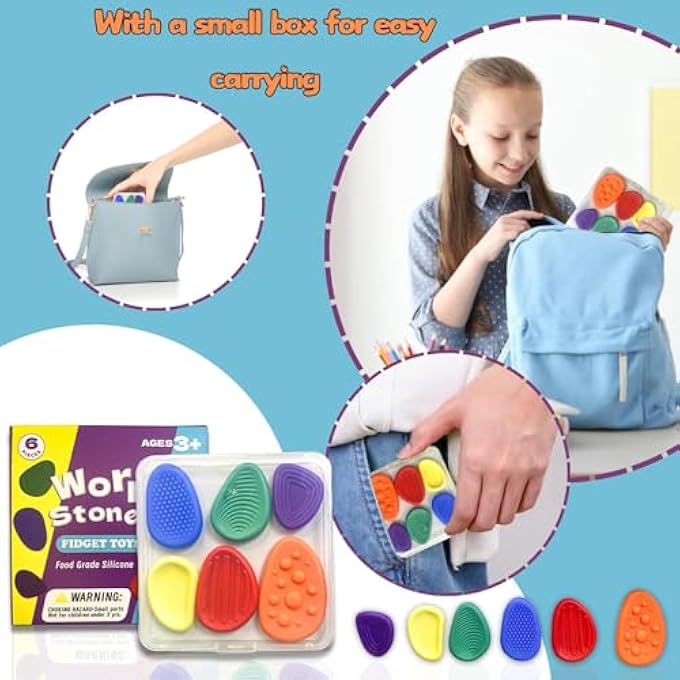 NALACAL Sensory Toys Set, Toys Sensory Stone Set with Storage Box, Education For for Classroom, Office, or Home, Soft Stones for Calming and Focus, 6-Pack - Image 3