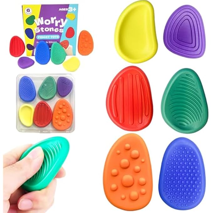 NALACAL Sensory Toys Set, Toys Sensory Stone Set with Storage Box, Education For for Classroom, Office, or Home, Soft Stones for Calming and Focus, 6-Pack - Image 1