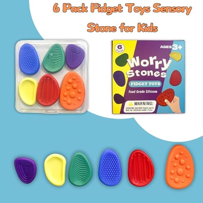 NALACAL Sensory Toys Set, Toys Sensory Stone Set with Storage Box, Education For for Classroom, Office, or Home, Soft Stones for Calming and Focus, 6-Pack - Image 5