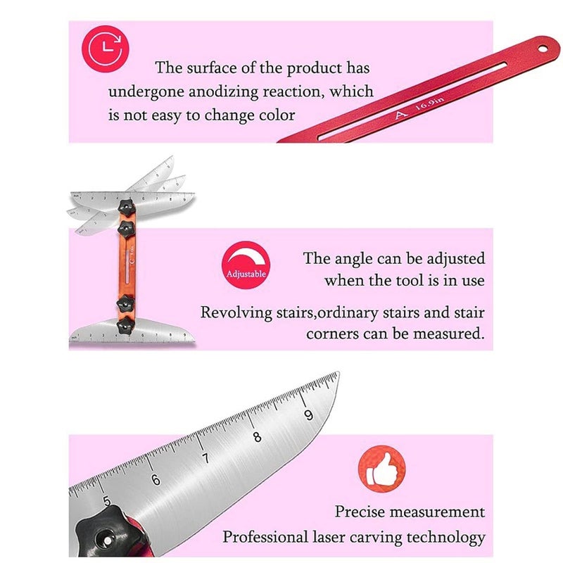 Stair Tread Template Tool, Multifunctional Folding Stair Tread Gauge with Anodized Ruler for Measuring Stair Risers and Angled Cuts, Reusable Stair Tread Measuring Tool for Carpent - Image 5