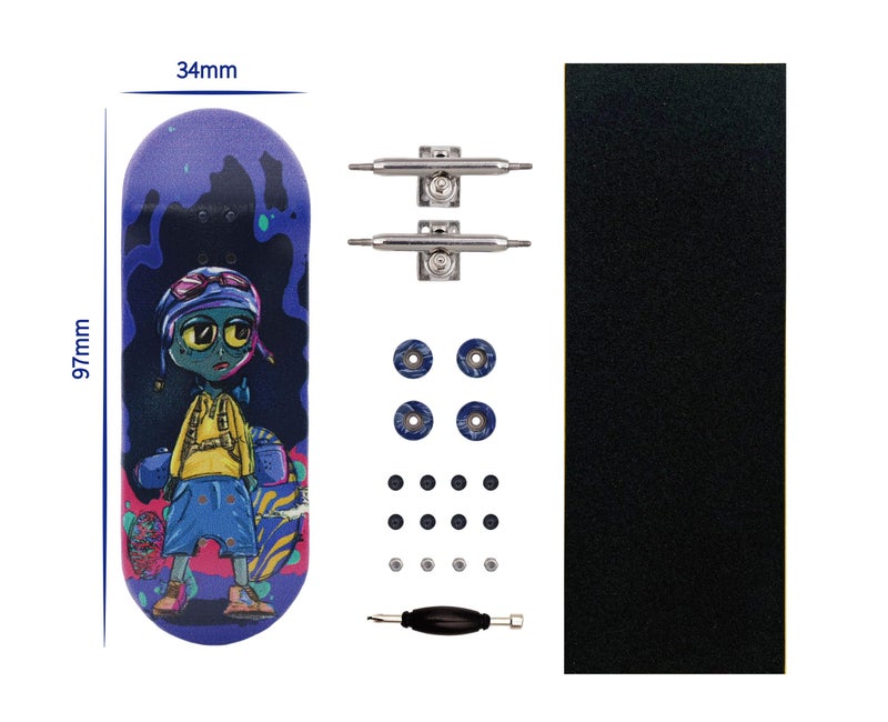 RACOFSB Pro Fingerboard 34mm Wooden Board Professional Finger Skateboard Trucks CNC Swirl Wheels (Alien) - Image 2