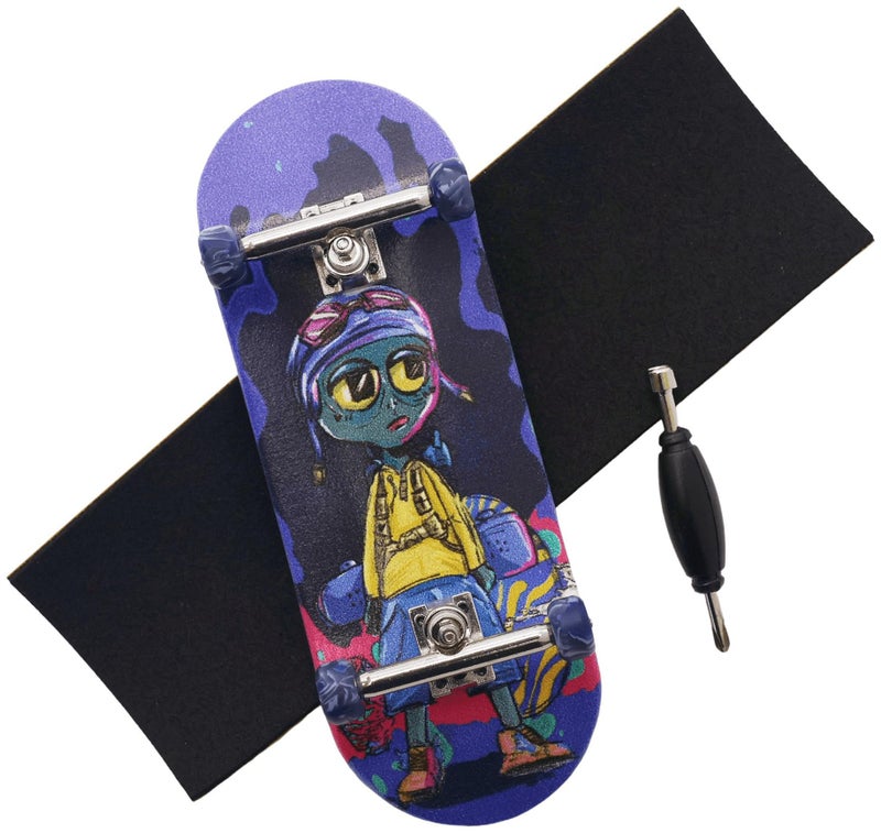 RACOFSB Pro Fingerboard 34mm Wooden Board Professional Finger Skateboard Trucks CNC Swirl Wheels (Alien) - Image 1