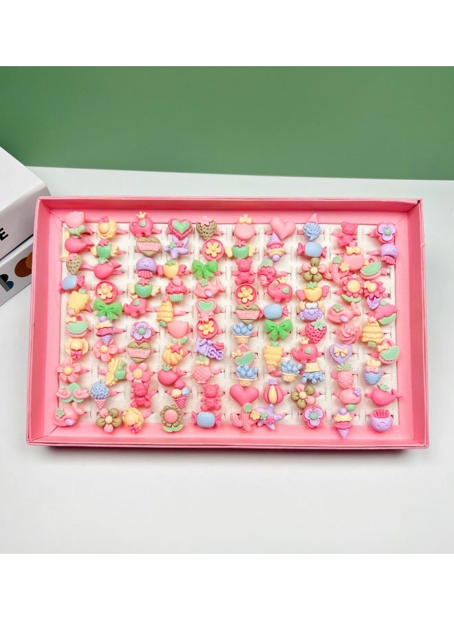Cartoon Flower Ring 50 Boxed Open Frosted Plastic Ring Children Birthday Gift