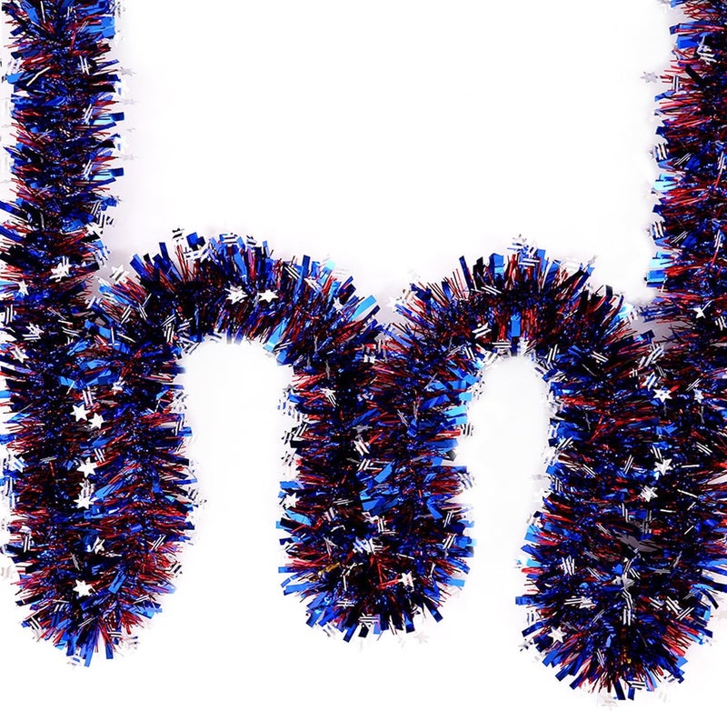 Red White and Blue Tinsel Garland 6.5 ft 2 Pack, Patriotic Decorations Metallic Foil Fringe Streamers for 4th of July, Independence Day, Memorial Day Party Decorations Home Wall Door Decor - Image 5