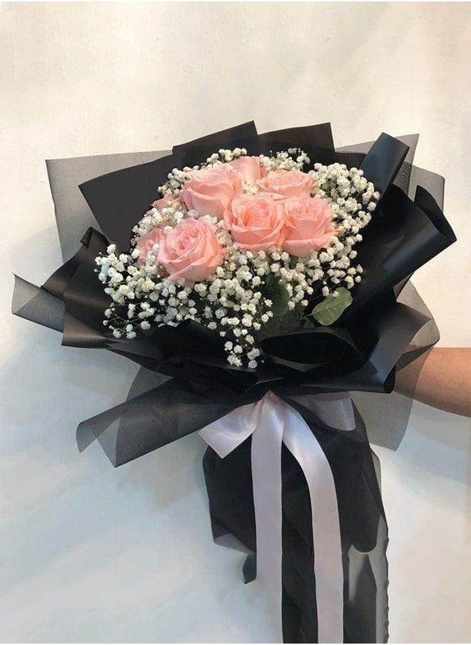 Floral lane Flower Shop Bouquet with Pink Roses and Gypso 