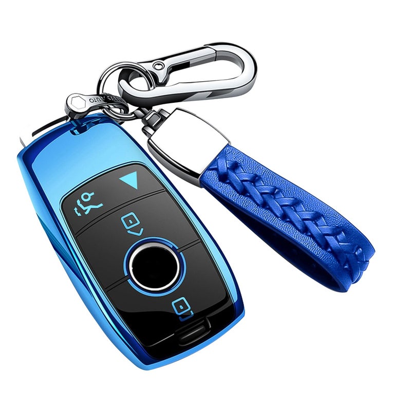 Compatible with Mercedes Benz Key Fob Cover with KeychainSoft TPU 360 Degree Protection Key Shell Case for 20202025 GLA GLE GLS 20182021 SClass 20192023 EClass AClass CClass GClassBlue