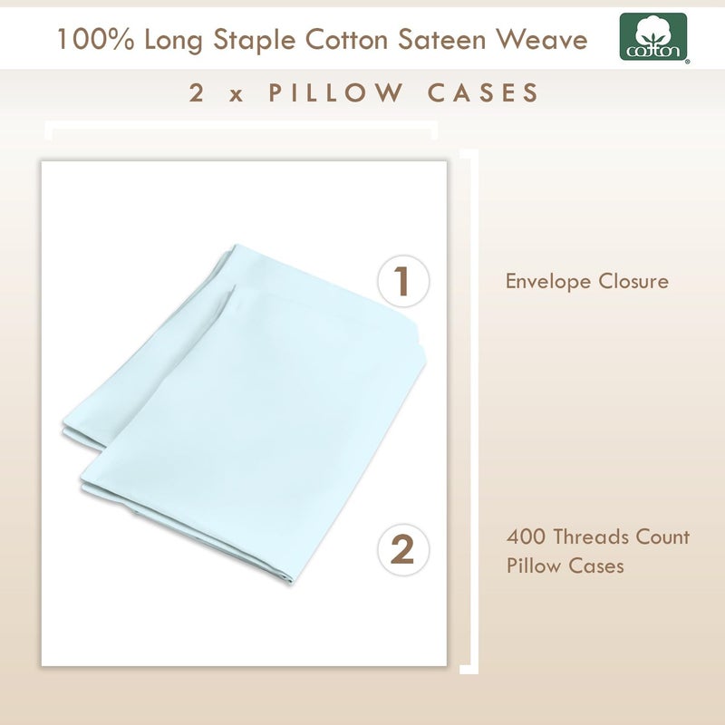 PIZUNA 100% Cotton Pillow Cases 48 x 74 cm Baby Blue, 400 Thread Count Soft Luxurious Long Staple Cotton Sateen Weave Pillow Cover (Soft Pillowcase Baby Blue - 2PC) - Image 3