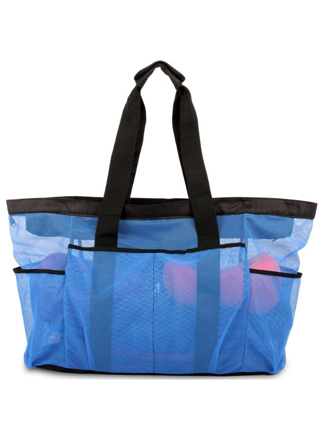 MileMelo Mesh Beach Bags and Totes, Extra Large Beach Bag with Zipper and Pockets, Oversized Big Beach Duffle Bag for Towels Beach Toys, Ideal for Your Family Pool Trip Blue - Image 1