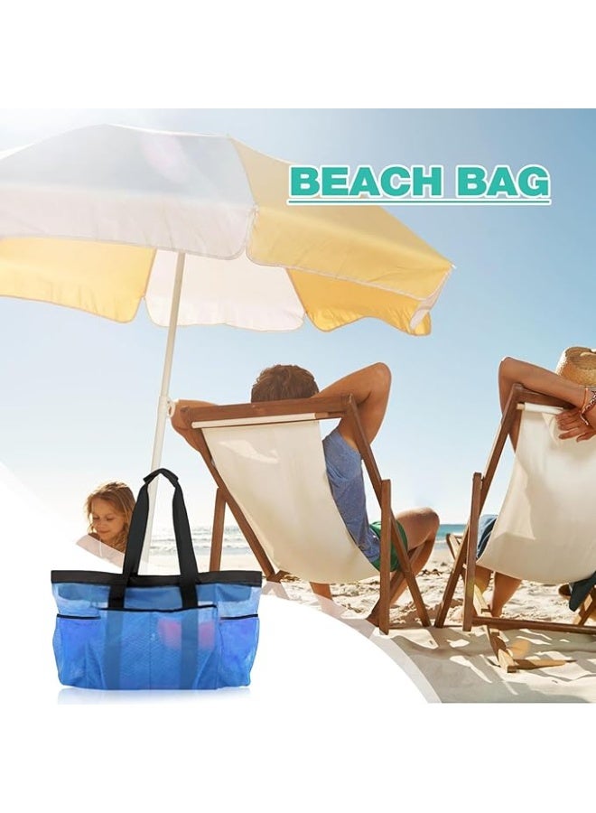 MileMelo Mesh Beach Bags and Totes, Extra Large Beach Bag with Zipper and Pockets, Oversized Big Beach Duffle Bag for Towels Beach Toys, Ideal for Your Family Pool Trip Blue - Image 2