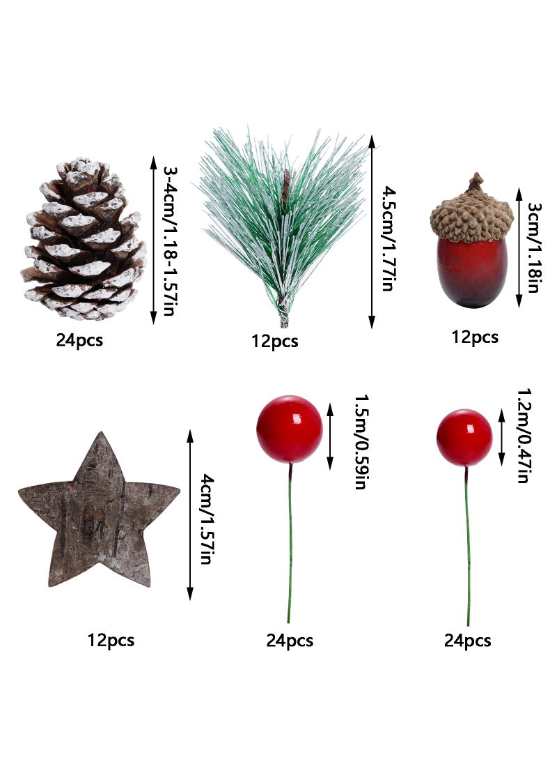cnomg cnomg 108pcs Artificial Pine Cones Pine Branch Set  Fake Natural Pinecones Acorns Red Berries Christmas Decor Ornaments for Home Winter Decorations (108  Multicolor)  - Image 2