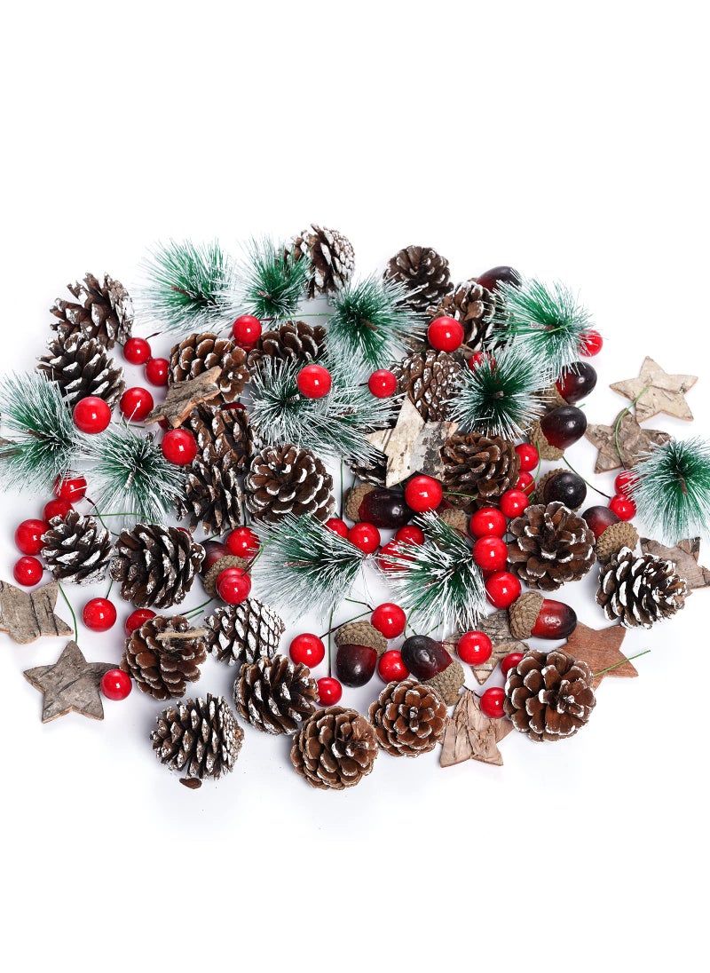 cnomg cnomg 108pcs Artificial Pine Cones Pine Branch Set  Fake Natural Pinecones Acorns Red Berries Christmas Decor Ornaments for Home Winter Decorations (108  Multicolor)  - Image 1