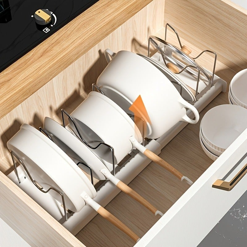 Extendable Pot Rack Kitchen Storage Rack Cabinet Built-In Pot Rack Under Sink Pot Rack Adjustable Cookware Storage Rack - Image 3