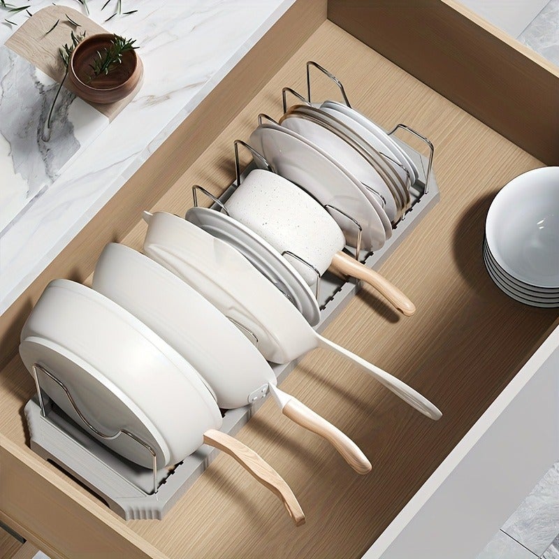 Extendable Pot Rack Kitchen Storage Rack Cabinet Built-In Pot Rack Under Sink Pot Rack Adjustable Cookware Storage Rack - Image 2