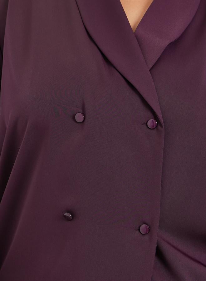 Styli Plus Size Burgundy Long Sleeve Wrap Blouse - Image 3