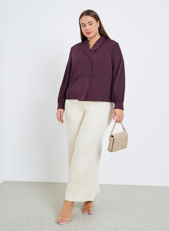 Styli Plus Size Burgundy Long Sleeve Wrap Blouse - Image 2