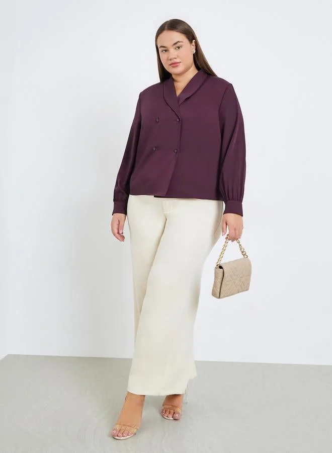 Styli Plus Size Burgundy Long Sleeve Wrap Blouse