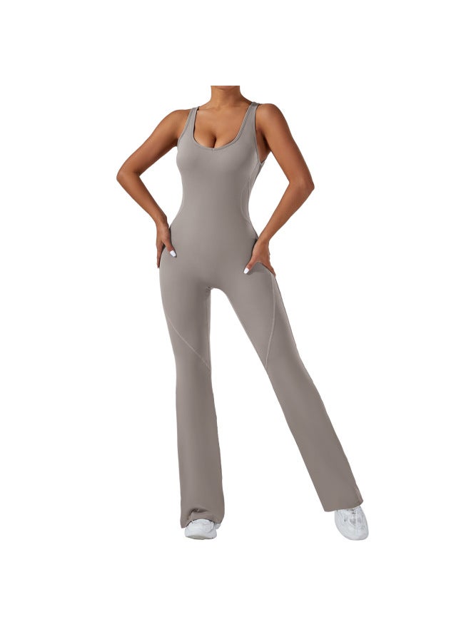 European And American Tight-fitting Backless One-piece Yoga Clothes Lifting Sports Fitness Clothes, Wide-leg Bell-bottom Pants, Tummy-tightening One-piece Bodysuit - Image 5