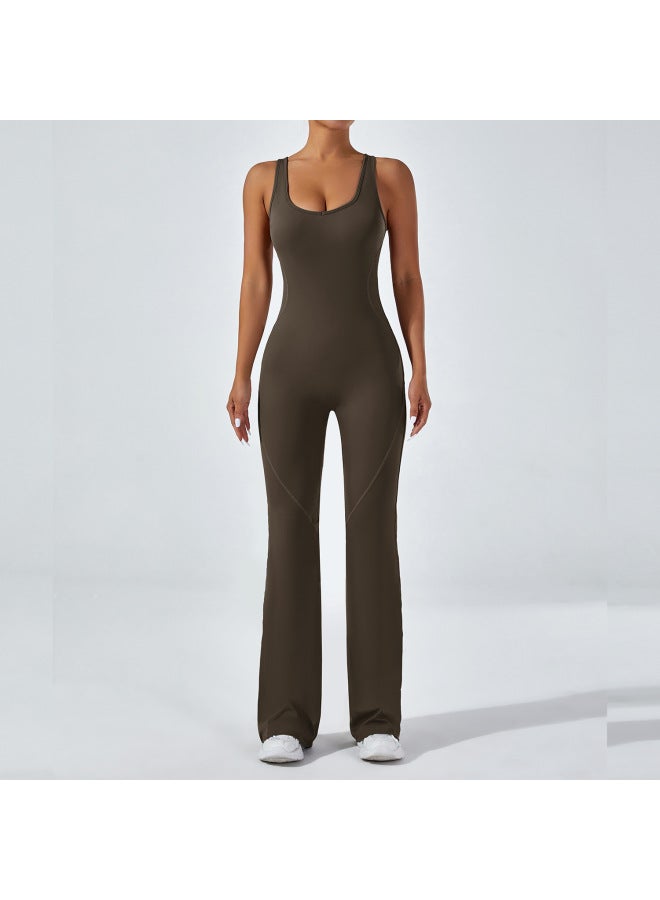 European And American Tight-fitting Backless One-piece Yoga Clothes Lifting Sports Fitness Clothes, Wide-leg Bell-bottom Pants, Tummy-tightening One-piece Bodysuit - Image 1