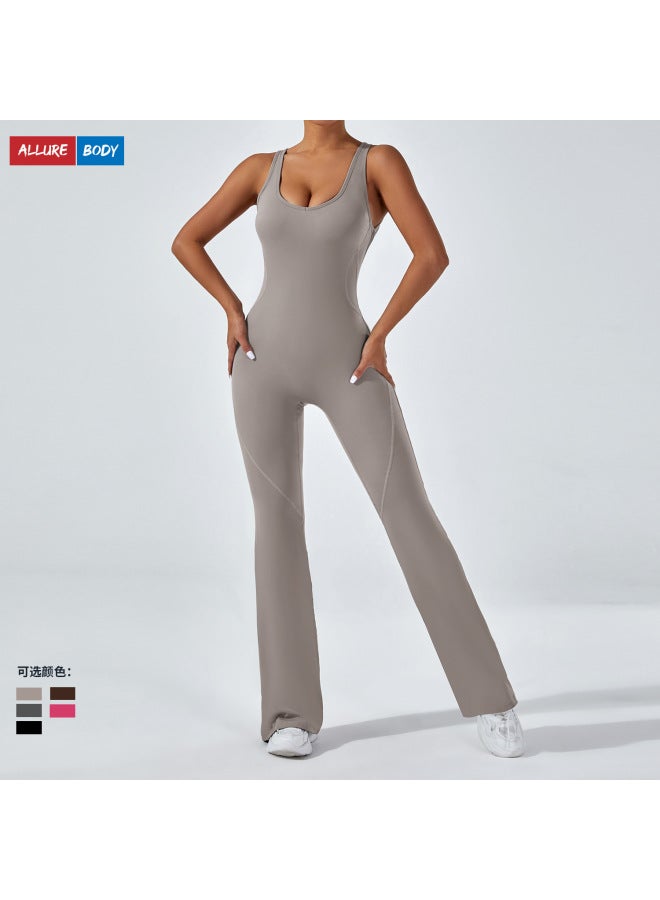 European And American Tight-fitting Backless One-piece Yoga Clothes Lifting Sports Fitness Clothes, Wide-leg Bell-bottom Pants, Tummy-tightening One-piece Bodysuit - Image 2