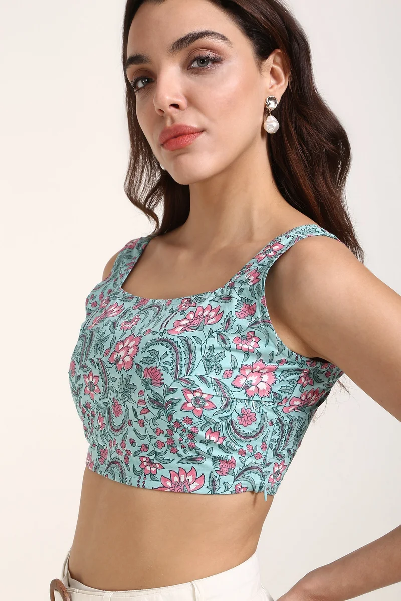 Virgio Cotton Jaipur Dinnerwear Block Print Bralette for Women