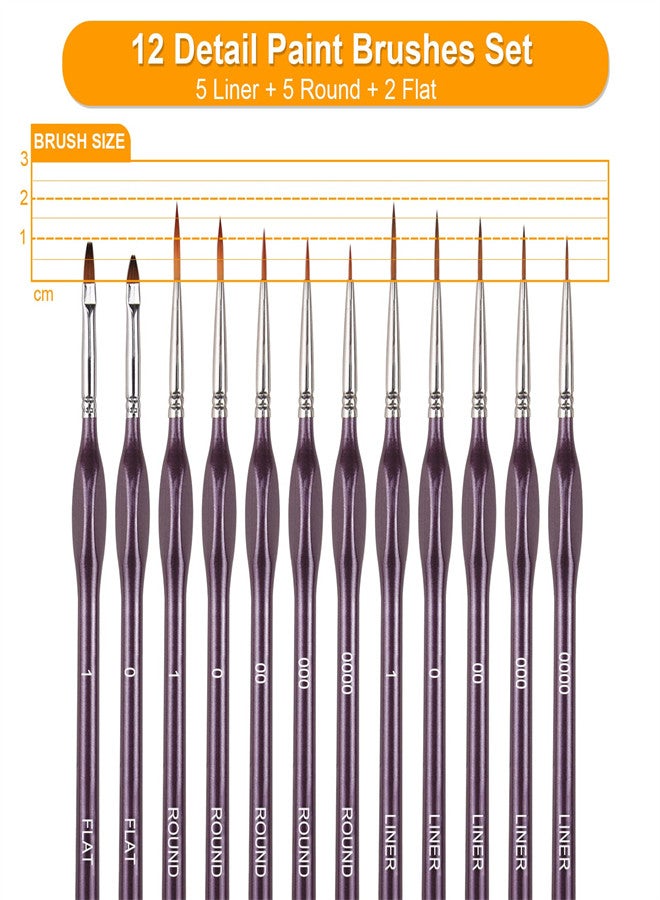 12 Pcs Fine Detail Paint Brush Set Professional Miniature Painting Brushes Watercolor Detailing Paints Brushes for Acrylic Oil Models Warhammer Model Painting Nail Brown - Image 3
