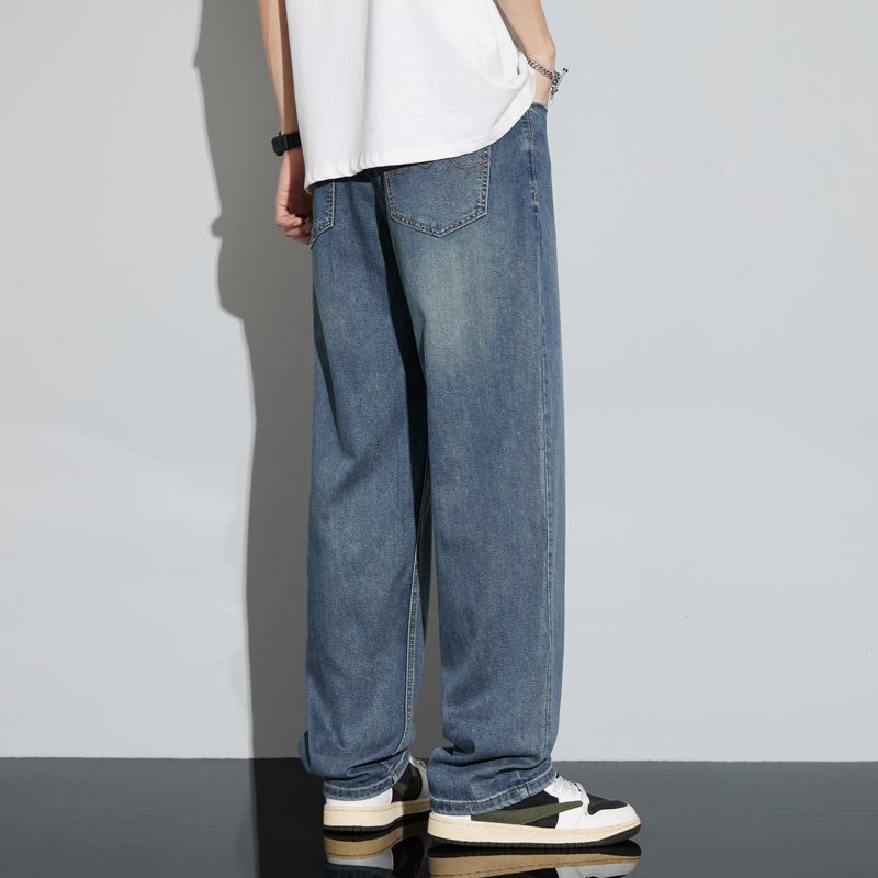 Tencel Jeans Men'S Spring American Style Retro All-Match Fashionable Loose Straight Boys' Wide-Leg Trousers - Image 1