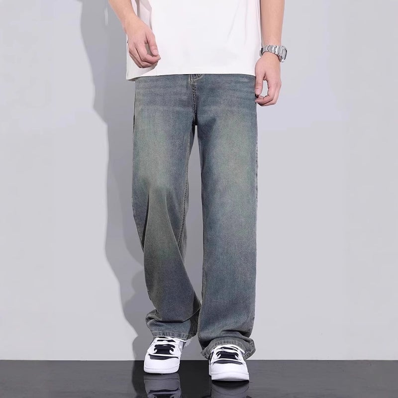 Tencel Jeans Men'S Spring American Style Retro All-Match Fashionable Loose Straight Boys' Wide-Leg Trousers - Image 3