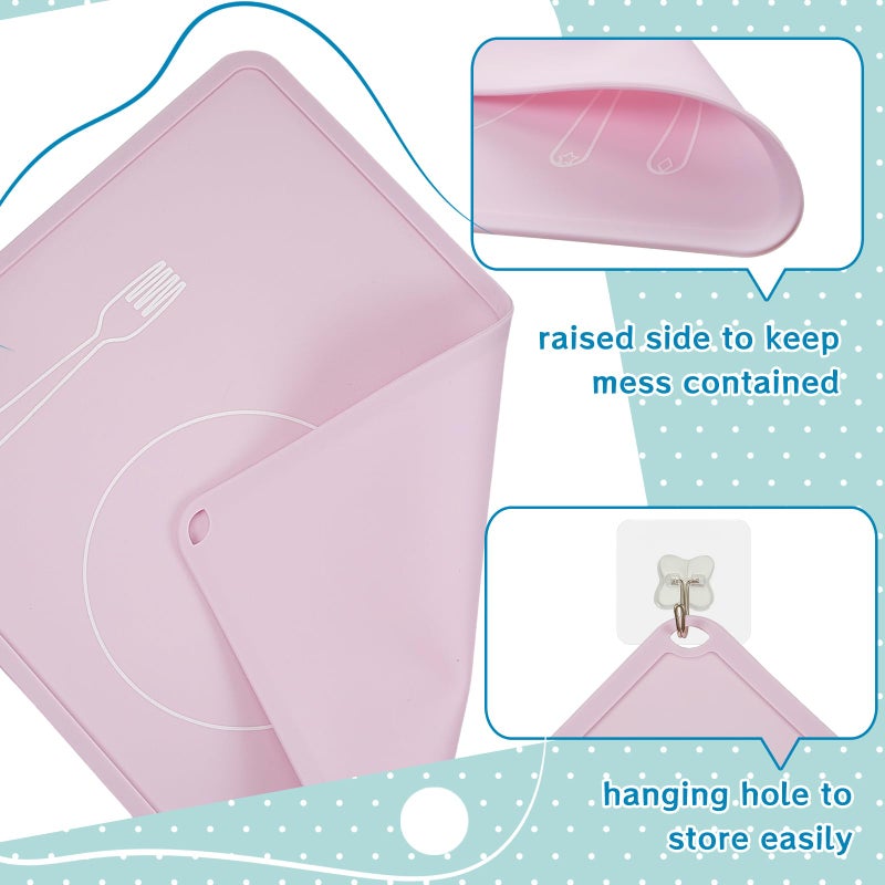 Zhehao 4 Pcs Montessori Kids Placemat 16 x 12'' Non Slip Baby Silicone Placemats for Toddlers Baby Eating Mat Food Mats for Toddler Dining Table Setting Learning Travel Kitchen(Multi Colors) - Image 3