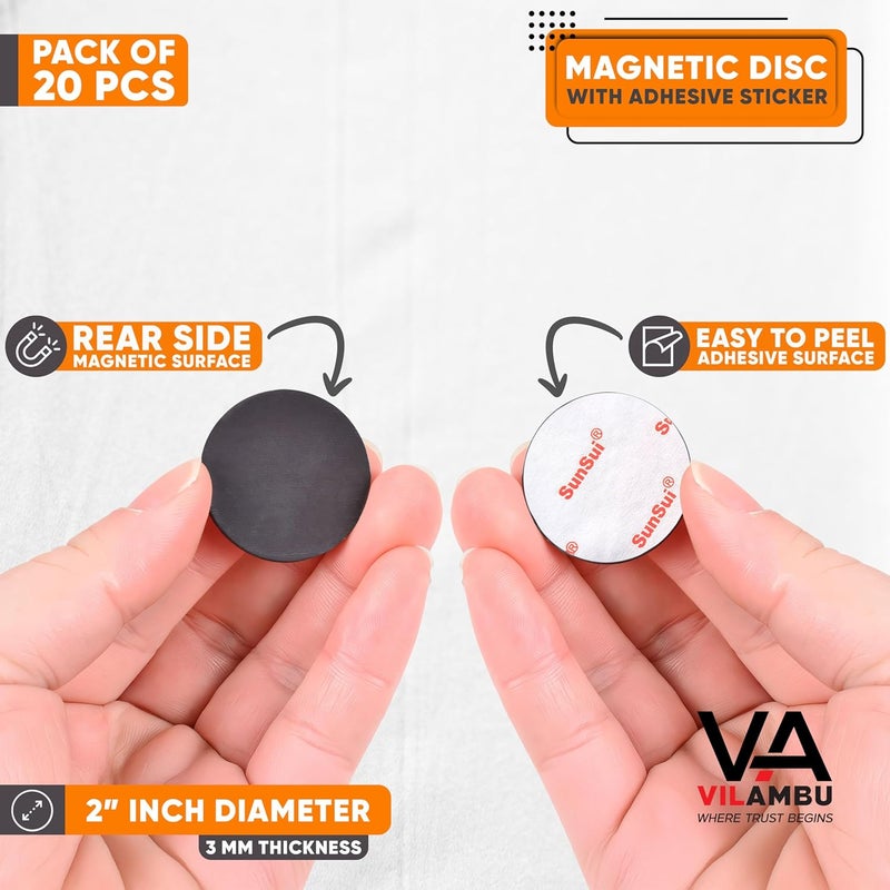 VilAmbu 2 inch, 3 mm Thick 20 PCS Self Adhesive Flexible Rubberized Magnetic Sheet Sticker Circles for DIY Art Craft Work, Office Notice Boards, Fridge Photo Magnets, School College Projects (50 mm) - Image 3