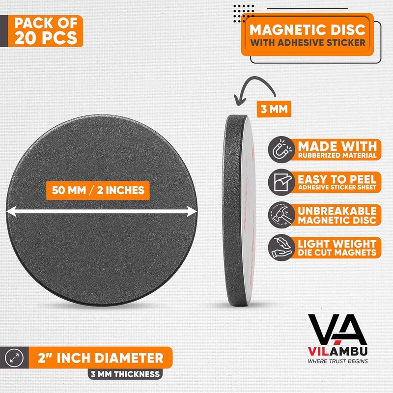 VilAmbu 2 inch, 3 mm Thick 20 PCS Self Adhesive Flexible Rubberized Magnetic Sheet Sticker Circles for DIY Art Craft Work, Office Notice Boards, Fridge Photo Magnets, School College Projects (50 mm) - Image 4