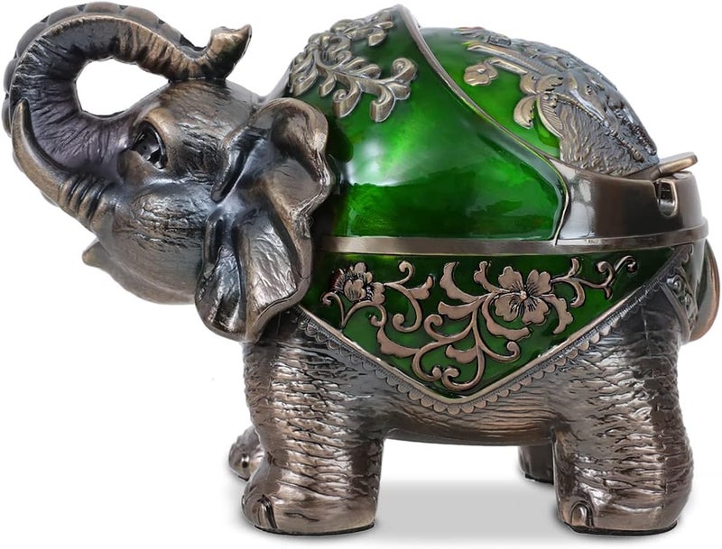 Gusnilo Stand Elephant Ash Tray Vintage Metal Ashtray with Lid - Indoor & Outdoor, Green - Image 1