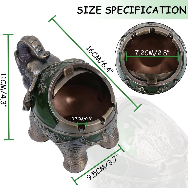 Gusnilo Stand Elephant Ash Tray Vintage Metal Ashtray with Lid - Indoor & Outdoor, Green - Image 2