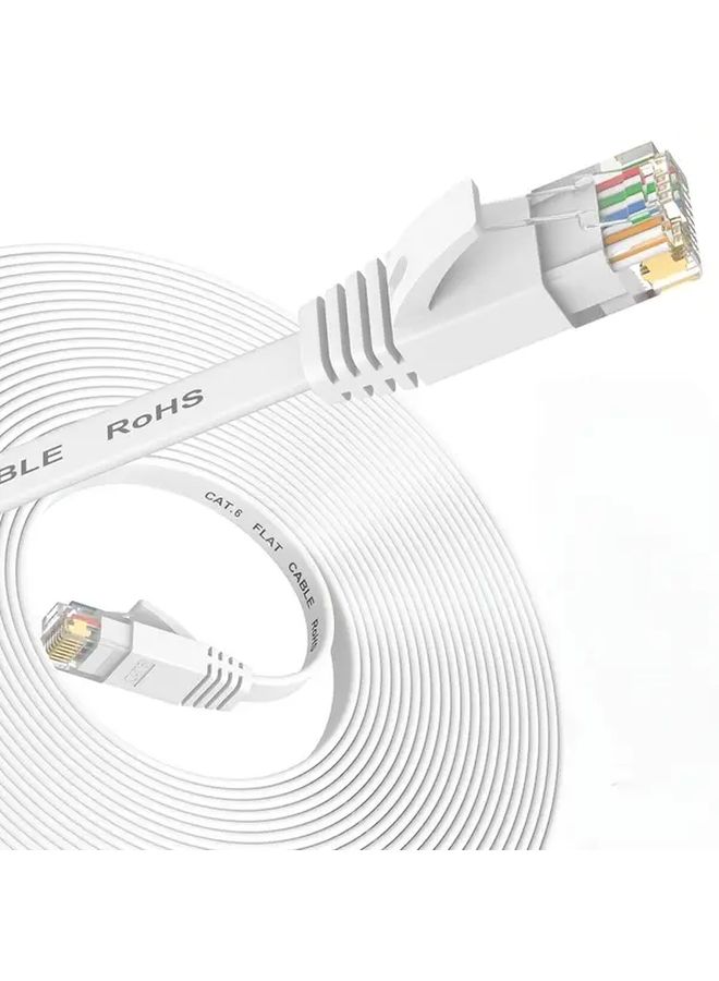 كابل إيثرنت Cat6 أبيض مسطح 16 قدم 10 جيجابت في الثانية اتصال إنترنت سريع بدون تشابك RJ45 - Image 1