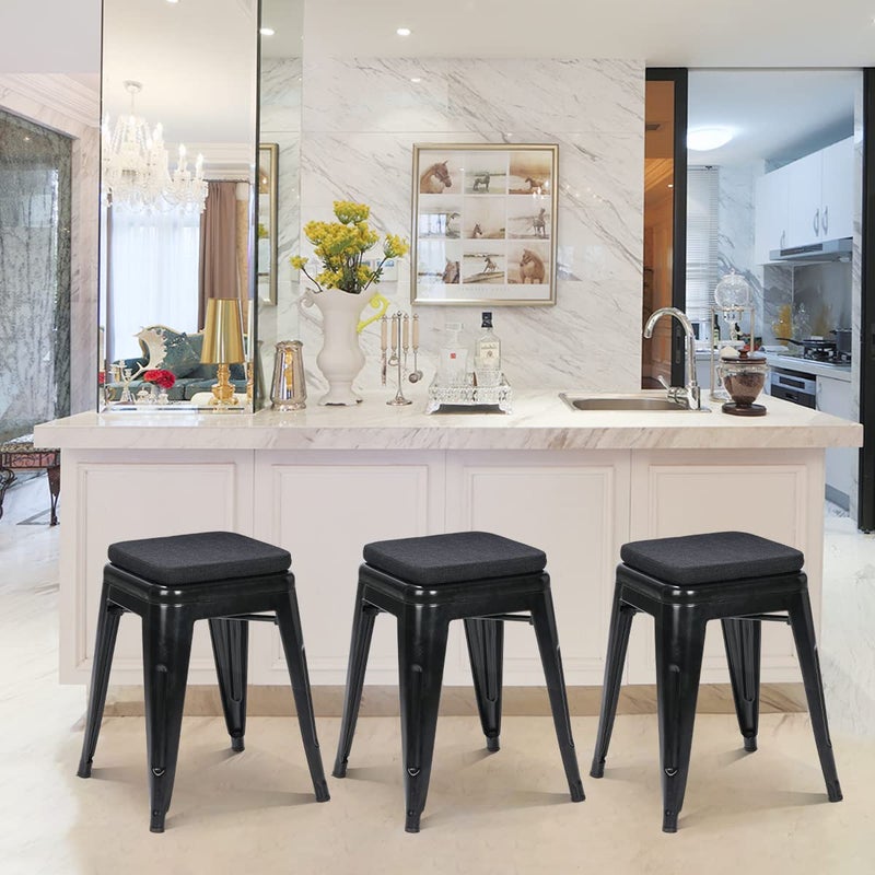 BUYUE BUYUE Friendly Woven Fabric Magnetic Bar Stool Cushion 1 Piece  Enhanced Anti-Slip Breathable Small Chair Seat Pad for Caf? Bistro Stackable Metal Stool (Square  Black  1) - Image 5