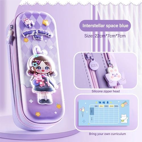 Parshya Pencil Case Double Layer 3D Cute Pencil Pouch Aesthetic Pencil Case for Girls Large Capacity Pen Pencil Pouch Multifunctional Stationery Organizer for School(Happy Time Mini Purple) - Image 2