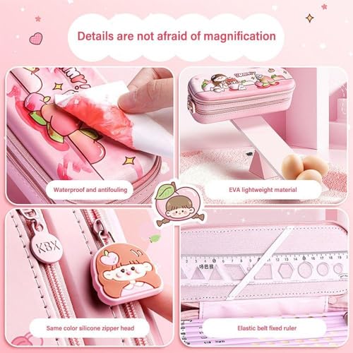 Parshya Pencil Case Double Layer 3D Cute Pencil Pouch Aesthetic Pencil Case for Girls Large Capacity Pen Pencil Pouch Multifunctional Stationery Organizer for School(Happy Time Mini Purple) - Image 4