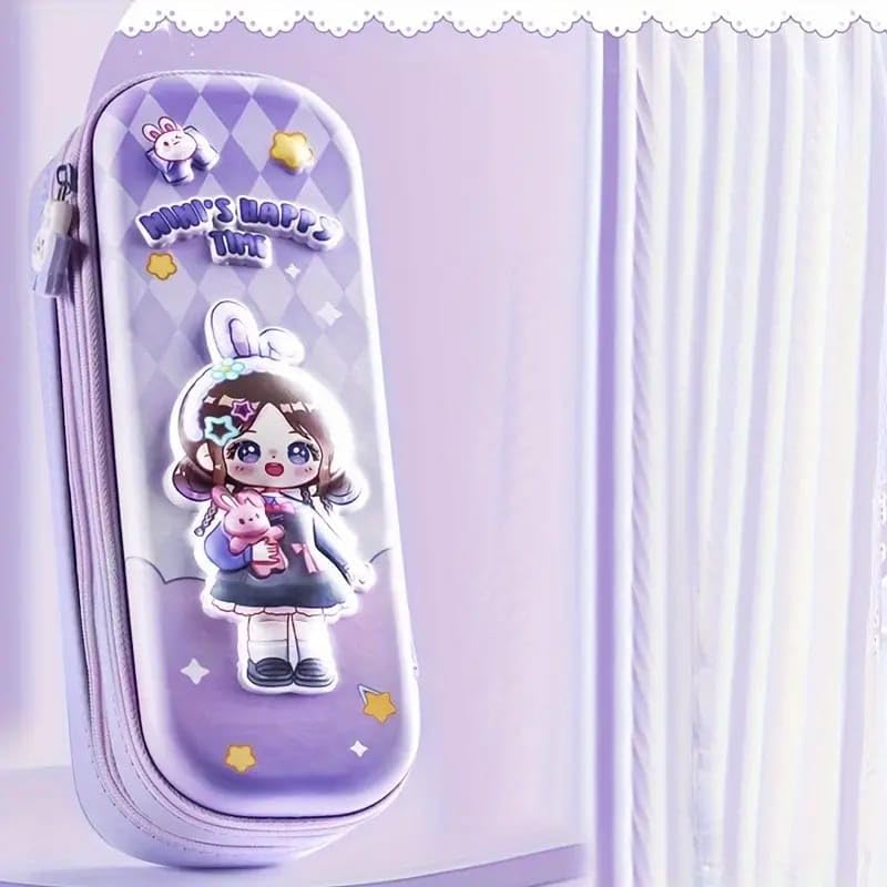 Parshya Pencil Case Double Layer 3D Cute Pencil Pouch Aesthetic Pencil Case for Girls Large Capacity Pen Pencil Pouch Multifunctional Stationery Organizer for School(Happy Time Mini Purple) - Image 3