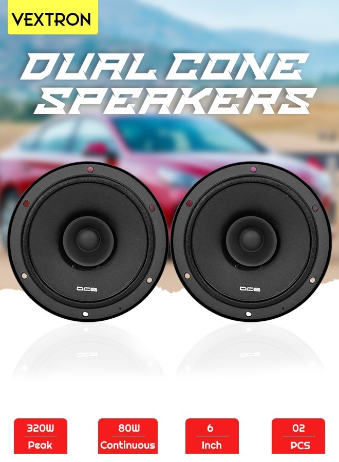 DC6 6-Inch Dual Cone Car Speakers - 320W Peak Power, 80W RMS High-Performance Automotive Audio System (Pair) - Image 1