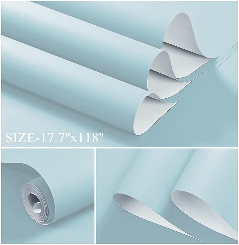 Dimoon Wallpaper 236"x17.7" Light Blue Wallpaper Stick and Peel Wallpaper Waterproof Blue Contact Paper Solid Pure Blue Self Adhesive Wallpaper Removable Wall Paper Textured Shelf Drawer Vinyl Roll - Image 2