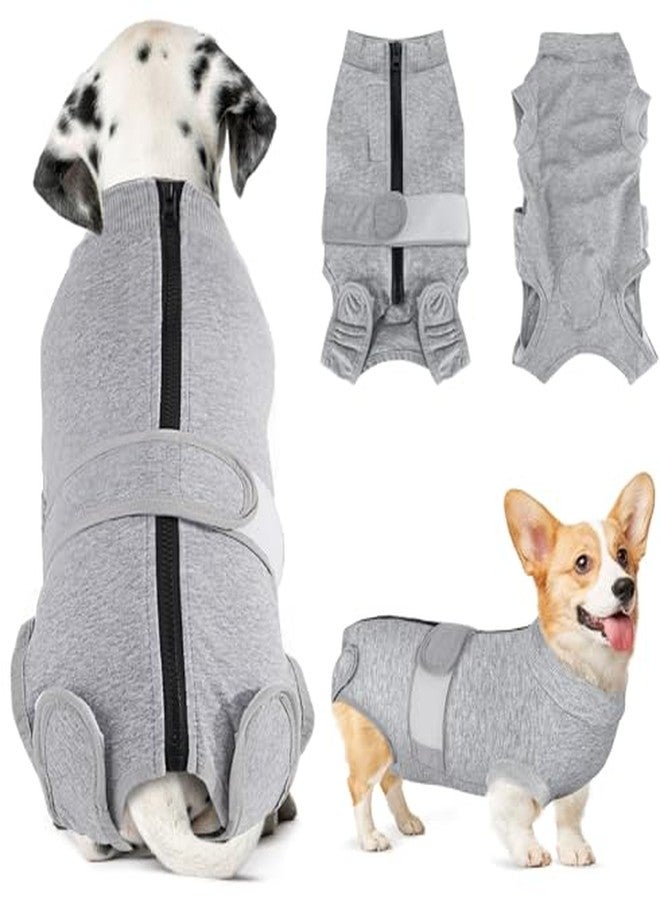 Lukovee Recovery Suit for Dogs, Zipper On Recovery Suit for Female Male Dog, Onesie Abdominal Wounds Cone E-Collar Alternative Prevent Licking Spay Recovery Suit (M,GY) - Image 1
