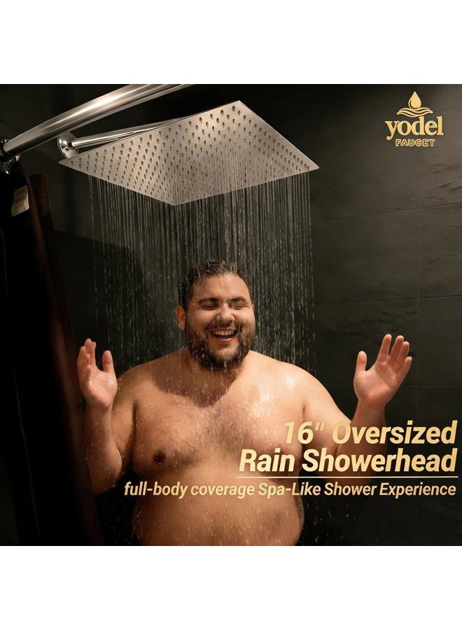 Yodel Faucet 16 Inch Rain Shower Head Brushed Nickel Ceiling Mount 304 Stainless Steel High Pressure Rainfall Showerhead Ultra Thin Water Saving - Image 3