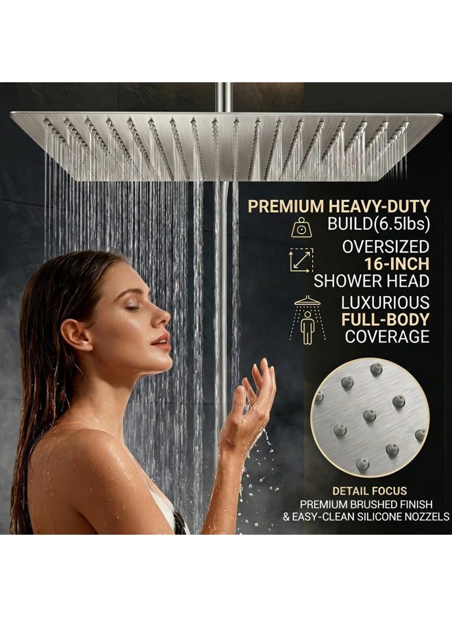 Yodel Faucet 16 Inch Rain Shower Head Brushed Nickel Ceiling Mount 304 Stainless Steel High Pressure Rainfall Showerhead Ultra Thin Water Saving - Image 2