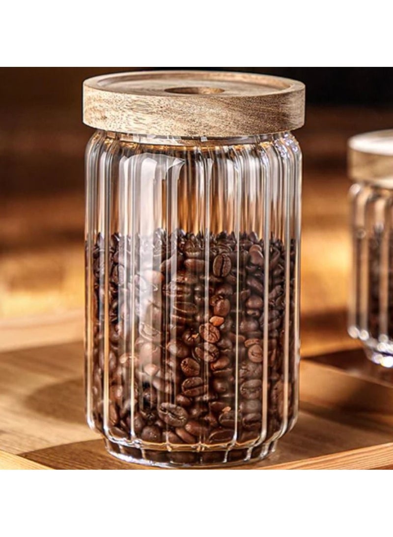 1Chase Borosilicate Stripe Glass Food Storage Jar With Acacia Wood Air Tight Lid, Set Of 3, 700 ML  - Image 4