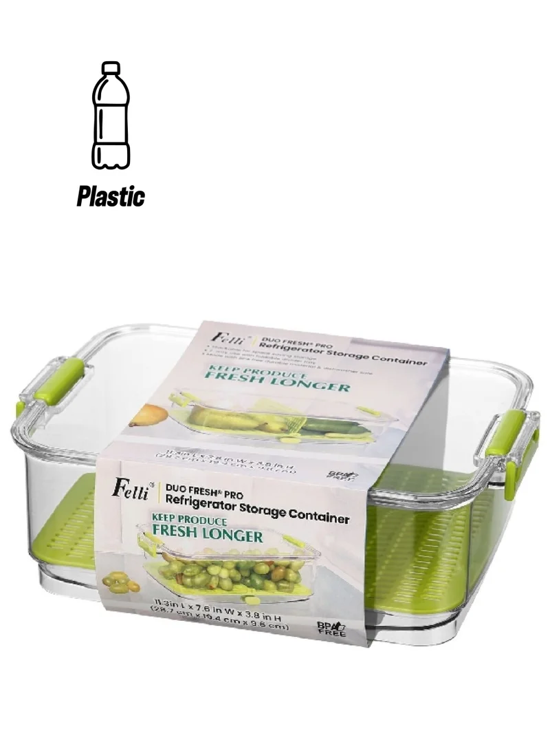 Felli Duo Fresh Pro BPA-Free Refrigerator Storage Container Clear and Green 2.7 Liter NVBG11AS-041D0