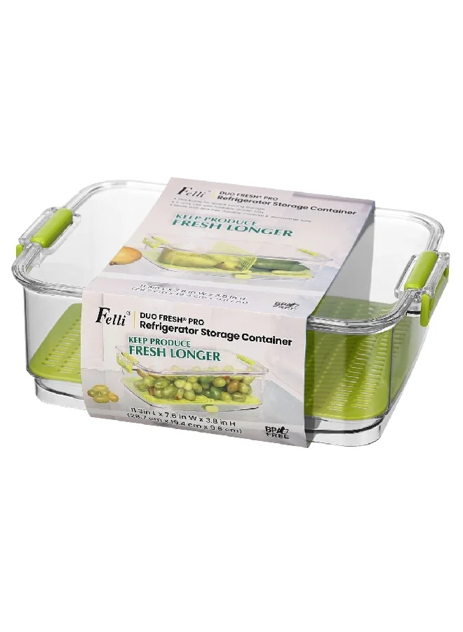 Felli Duo Fresh Pro BPA-Free Refrigerator Storage Container Clear and Green 2.7 Liter NVBG11AS-041D0